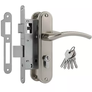 Замок врезной в комплекте с ручкой 796А - Матовый никель - 55 мм