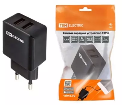 Зарядное устройство TDM сетевое СЗУ 4, 2,1 А, 2 USB