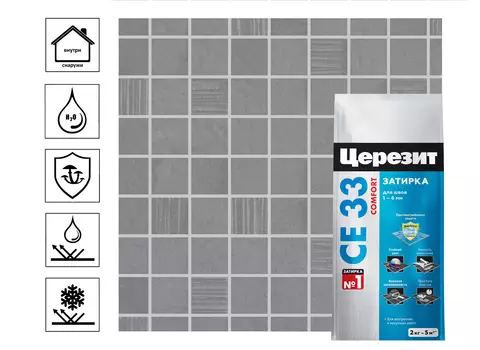 Затирка для узких швов Церезит CE 33 2кг, манхеттен