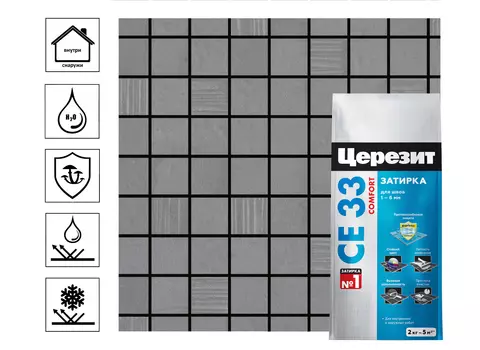 Затирка для узких швов Церезит CE 33 2кг, графит