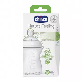 Chicco Natural Feeling Бутылочка с силиконовой соской с наклоном и флексорами 4+ 250 мл