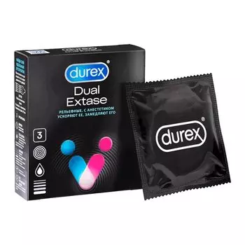 Durex Dual Extase Презервативы рельефные с анестетиком 3 шт