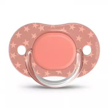 Suavinex Basics Пустышка силиконовая физиологическая 0-6 месяцев Розовая со звездами 2 шт