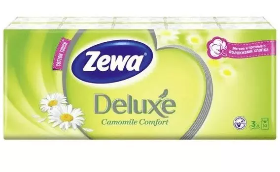 Zewa Deluxe Платки бумажные носовые Ромашка 10х10 шт