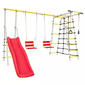 Дачный комплекс Богатырь Плюс 2 + ЦЕПНЫЕ качели Romana 103.12.05 белый\желтый