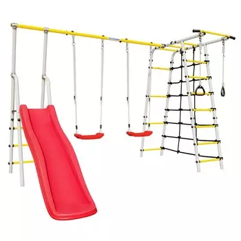 Дачный комплекс Богатырь Плюс 2 + ПЛАСТИКОВЫЕ качели Romana 103.12.05 белый\желтый