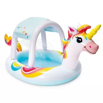 Детский надувной бассейн 122х122см, 130л, от 2 лет Intex Единорог, с навесом 58435