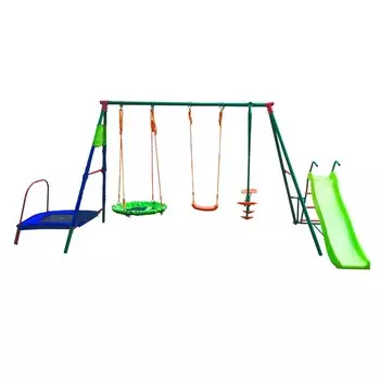 Детский комплекс DFC MULTIPLAY качели: планер, верёвочные, гнездо; мини-батут и горка MTS-01
