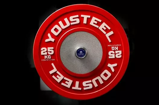Диск 25кг каучуковый соревновательный YouSteel красный