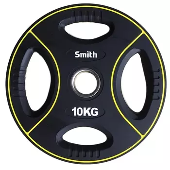 Диск для штанги, полиуретановый, d51мм 10кг Smith Strength PUWP12-10 черный с цветными линиями
