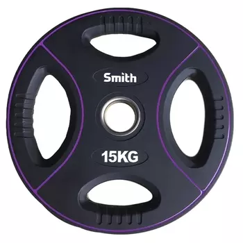Диск для штанги, полиуретановый, d51мм 15кг Smith Strength PUWP12-15 черный с цветными линиями