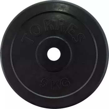 Диск обрезиненный Torres 5 кг PL50705, d.25мм, черный