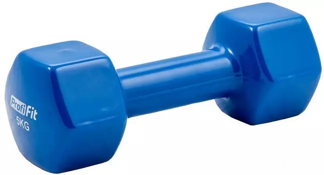 Гантель в виниловой оболочке 5 кг Profi-Fit форма шестигранник, синий