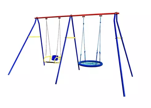 Качели дачные Пионер 2 двойные качели цепные со спинкой + качели гнездо 76см (сетка)