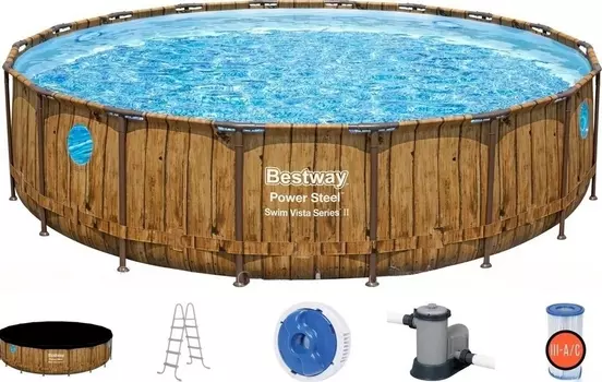 Каркасный бассейн 549x122см Bestway Power Steel Swim Vista Series 56977 под дерево, (комплект) 54927