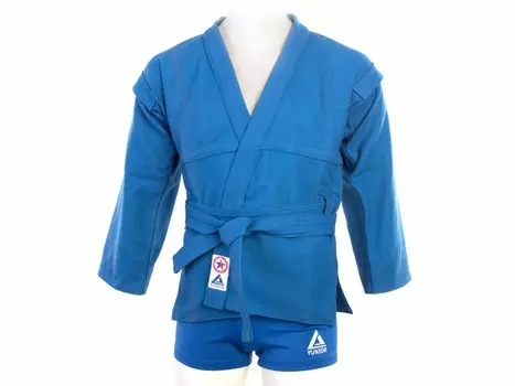 Комплект для Самбо (куртка, шорты трикотаж) плетенный, лицензионный, синий