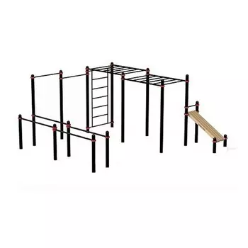 Комплекс Stecter из сдвоенных брусьев, турника, шведской стенки, 2 рукохода и лавки для пресса PAW-61 5060