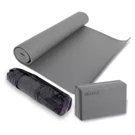 Коврик для йоги 190x61x0,5 см., блок для йоги и чехол, переноска Bradex SF 0808 серый