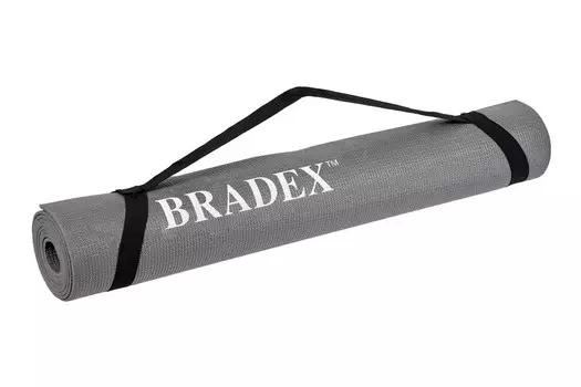 Коврик для йоги и фитнеса 190x61x0,5см Bradex с переноской SF 0695 серый