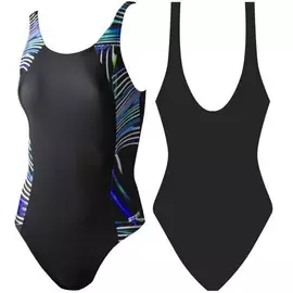 Купальник Atemi детский спортивный BG6 32 принт вставки, черный/син/бел/зел.