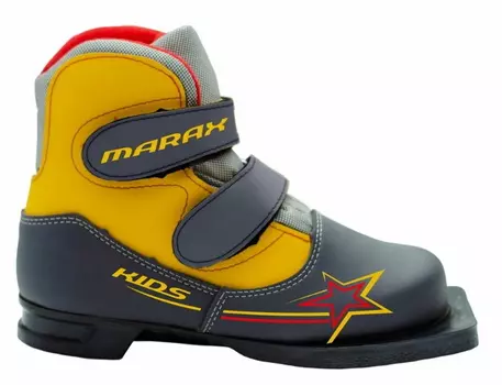 Лыжные ботинки NN75 Marax Kids (на липучке) серо-желтый