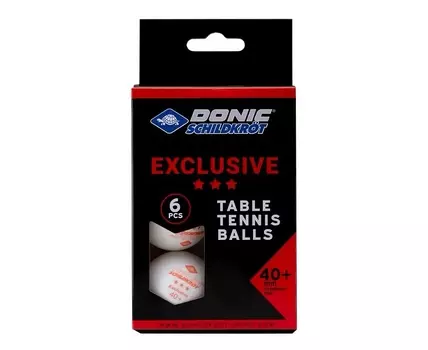 Мячики для н\тенниса 3* 40+ Donic EXCLUSIVE 6 штук 608530E белый