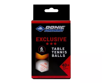 Мячики для н\тенниса 3* 40+ Donic EXCLUSIVE 6 штук 608533E белый + оранжевый