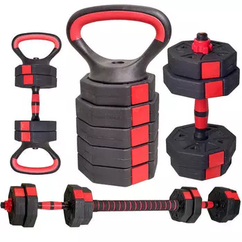 Набор гантелей 2х5кг/гиря/миништанга 6 в 1 (пластик/цемент) 10кг Sportex E36848 DK-10