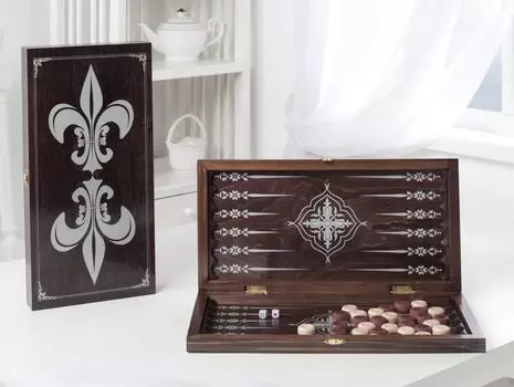 Нарды малые Лилии 140-17 венге, рисунок серебро