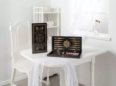 Нарды малые Вьюн 028-11 черный, рисунок золото