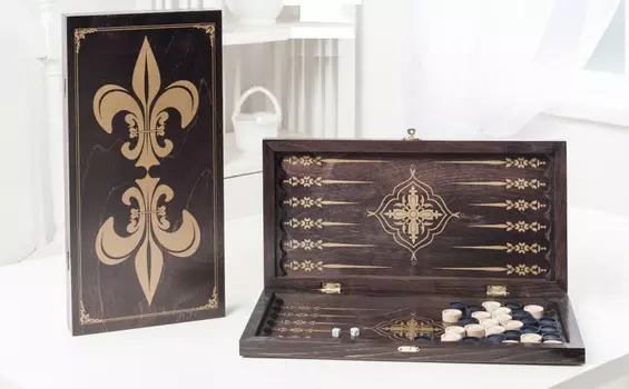 Нарды малые венге, рисунок золото quot;Лилии quot; 330-18