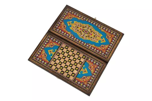 Нарды + Шашки Сирия Голубые большие (Россия, дерево, 60х30х4 см)