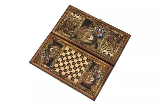 Нарды + Шашки Сирия Львы большие (Россия, дерево, 60х30х4 см)