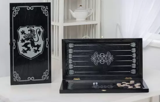 Нарды средние черные, рисунок серебро quot;Герб quot; 162-17