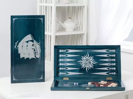 Нарды средние Фрегат 141-17 морская волна, рисунок серебро