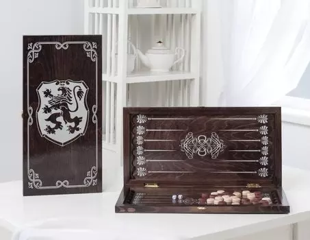 Нарды средние Герб 142-17 венге, рисунок серебро