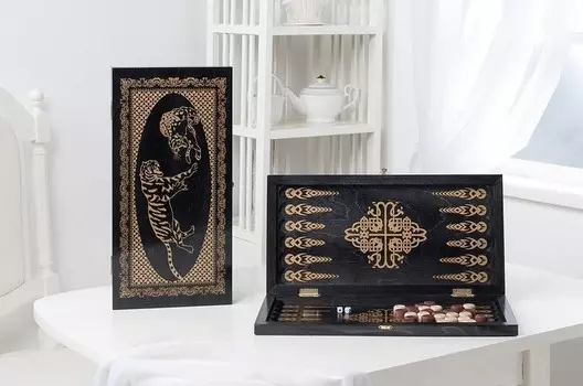 Нарды средние Тигры 326-18 венге, рисунок золото