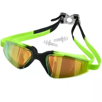 Очки для плавания взрослые с берушами C33452-4 зелено-черные