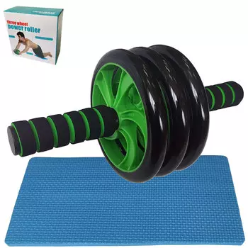 Ролик гимнастический Sportex 3-х рядный с неопреновыми ручками (зеленый/черный) E32448