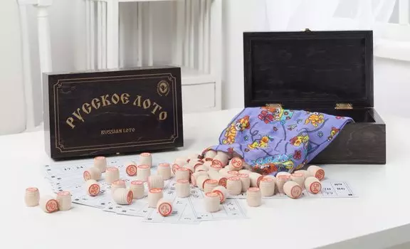 Русское лото в деревянной шкатулке 274-18 рисунок золото