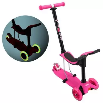 Самокат-беговел RGX Tinsy pink с род. ручкой и сиденьем + LED