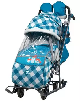 Санки-коляска Ника детям НД7-4/4 капри в клетку (синий)