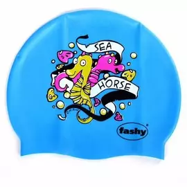 Шапочка для плавания Fashy Silicone Cap Printed 3047-00-75 принт морской конек, ярко-голубой