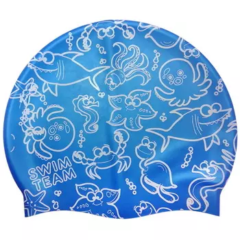 Шапочка для плавания JR Синяя с Белым принтом SwimTeam KSC-38-C