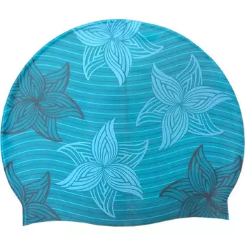 Шапочка силиконовая SR зеленая волна с принтом 2-х цветный лотус SRSC-44-D