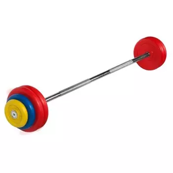 Штанга неразборная MB Barbell с цветными дисками, 25 мм, 32,5 кг MB-BarMW-C32,5