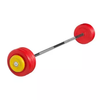 Штанга неразборная MB Barbell с цветными дисками, 25 мм, 37,5 кг MB-BarMW-C37,5