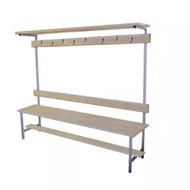 Скамейка для раздевалки с вешалкой 1500 мм с верхней полкой сиденье из фанеры Dinamika ZSO-002197