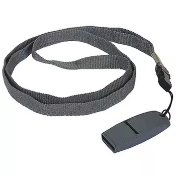 Свисток пластиковый без шарика судейский для зимних видов спорта со шнурком, Россия серый