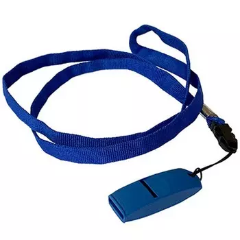 Свисток пластиковый без шарика судейский для зимних видов спорта со шнурком, Россия синий